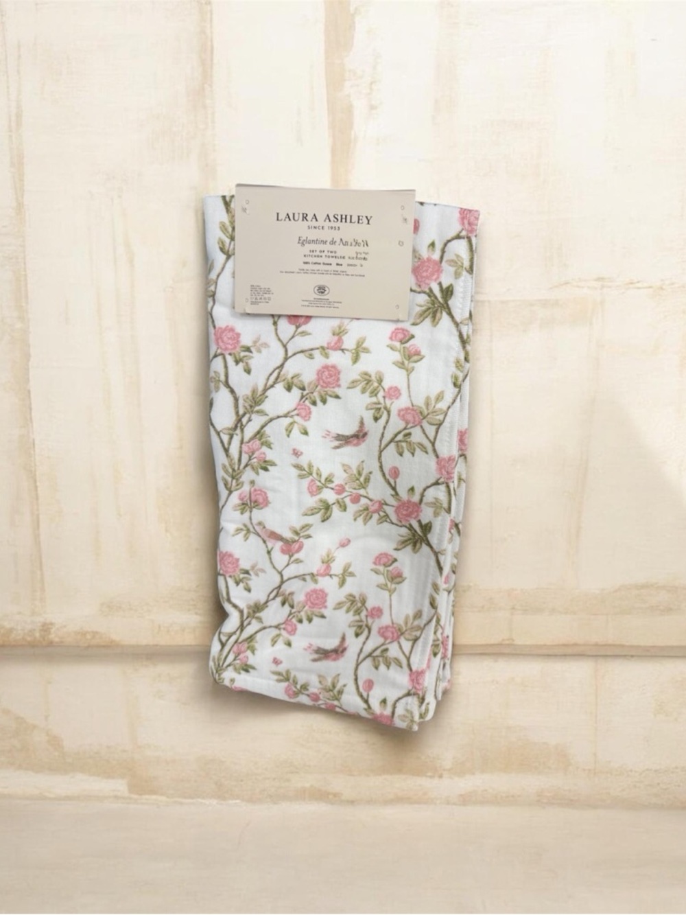 Laura Ashley Pink and Green Floral Kitchen Towels - Set of Two Eglantine de Nil. - Picture 4 of 6